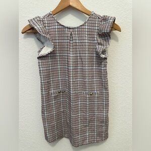 Janie and Jack Black, White & Brown Plaid Ruffle Sleeve Dress